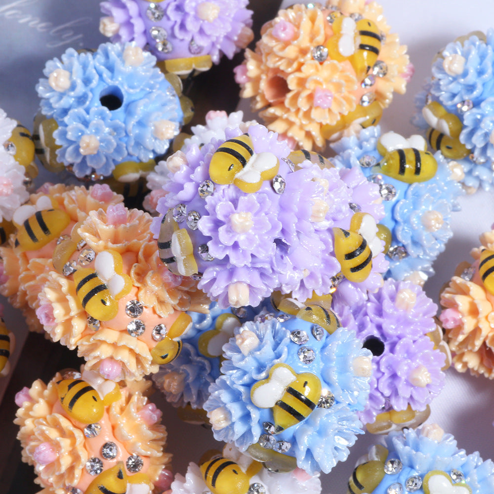 Wholesale 5PCS/Pack New Little Bee Flower Round Beads Straight Hole Loose Beads DIY Mobile Phone Chain Key Chain Bag Chain Jewelry Accessories